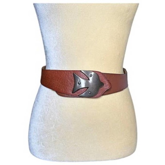Fossil Accessories - Fossil Brown Leather Belt Size Small with Brass Bird as the Buckle Size Small